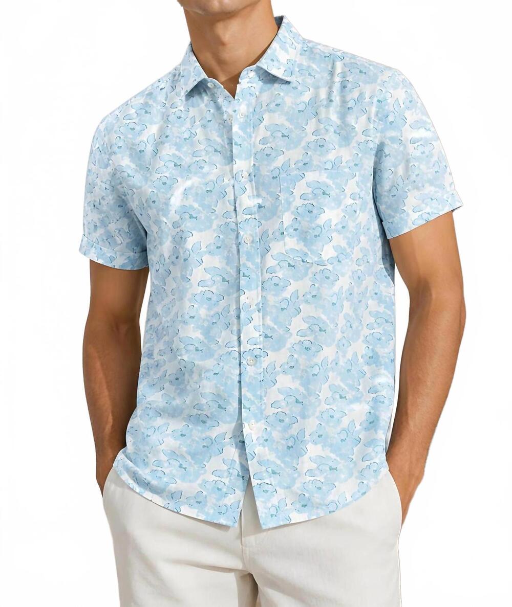 NEW BILLY REID short sleeve textured painted treme shirt in sky blue multi